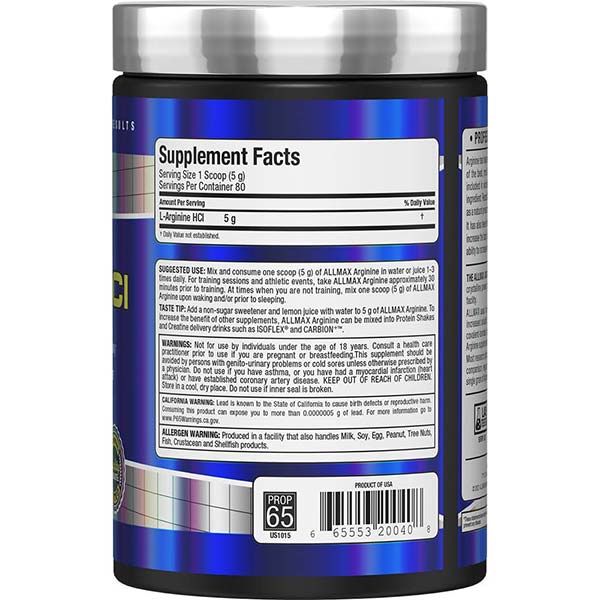 ALLMAX ARGININE HCl 5000Mg 400g 80 Servings - Image 2
