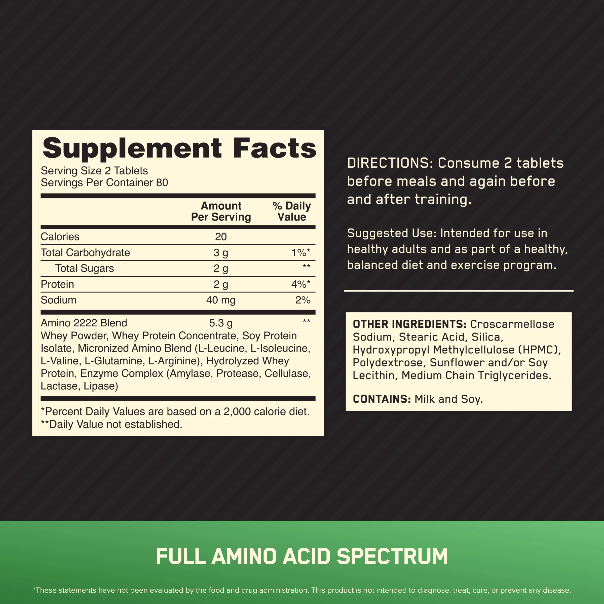 Optimum Nutrition Amino 2222 160 Tablets - Image 3