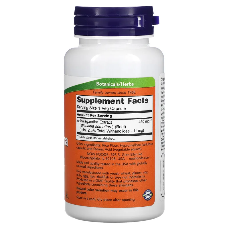 NOW Ashwagandha Standardized Extract 450 mg 90 Capsules - Image 2