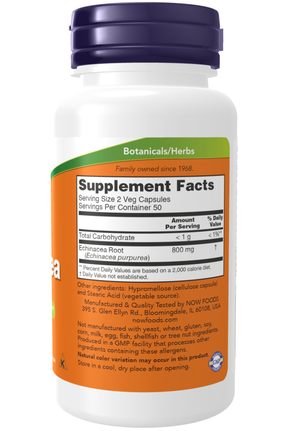 NOW ECHINACEA (Purpurea Root) 400 mg Immune System Support 100 Capsules - Image 2