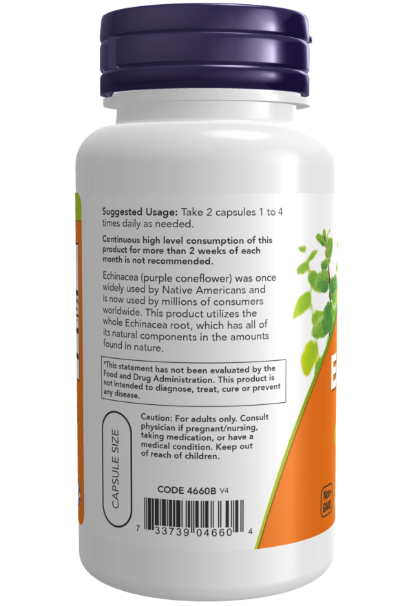 NOW ECHINACEA (Purpurea Root) 400 mg Immune System Support 100 Capsules - Image 3