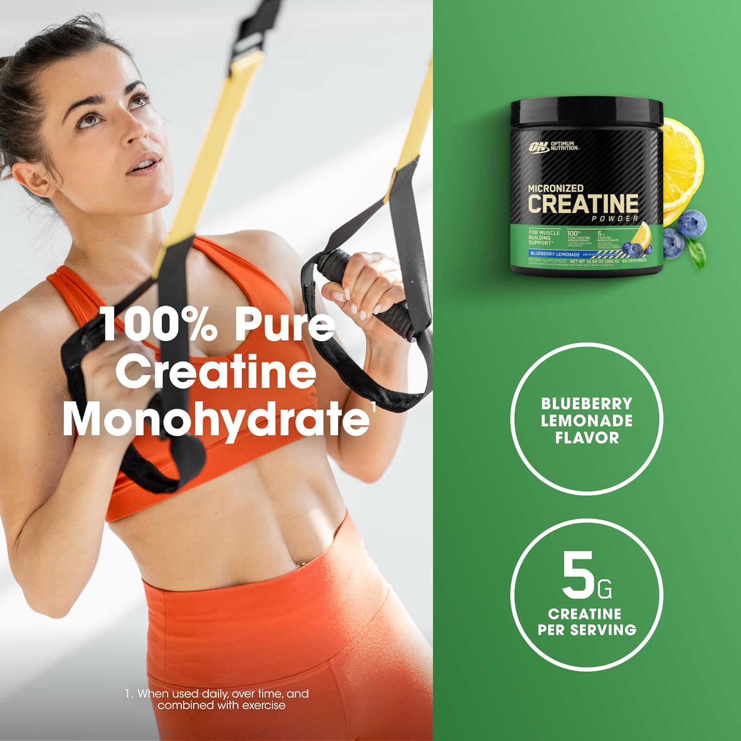 Optimum Nutrition Micronized Creatine Blueberry Lemonade 360 Grams 60 Servings - Image 9