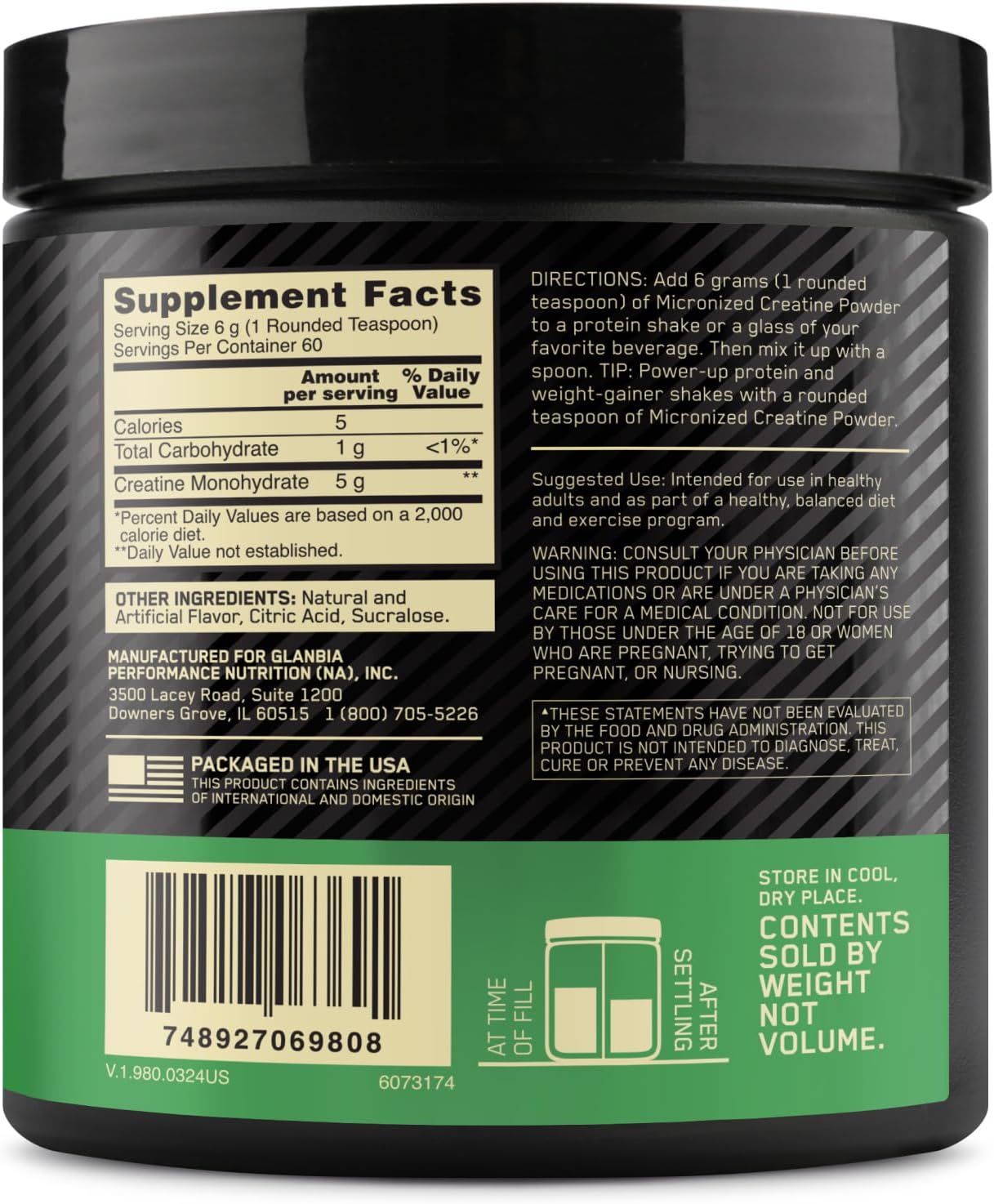 Optimum Nutrition Micronized Creatine Blueberry Lemonade 360 Grams 60 Servings - Image 6