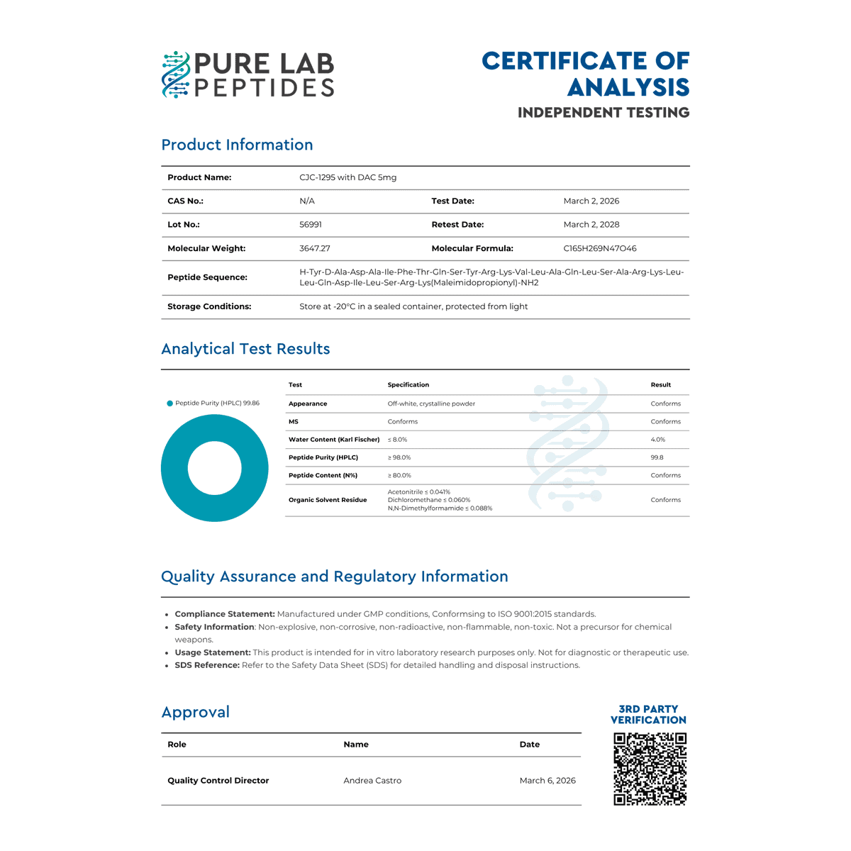 CJC-1295 DAC research compound 5mg by Pure Lab Peptides