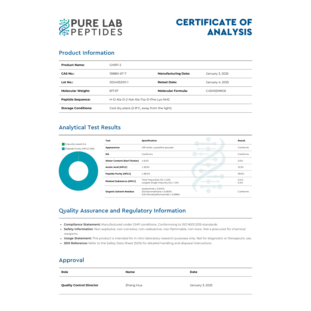 GHRP-2 research compound 10mg by Pure Lab Peptides
