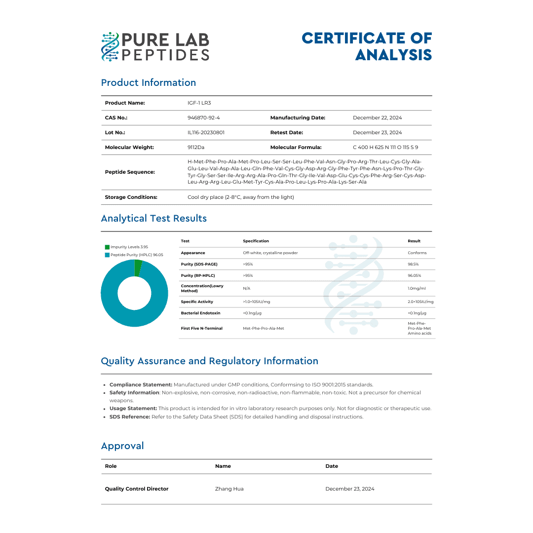 IGF-1 LR3 research compound 1mg by Pure Lab Peptides